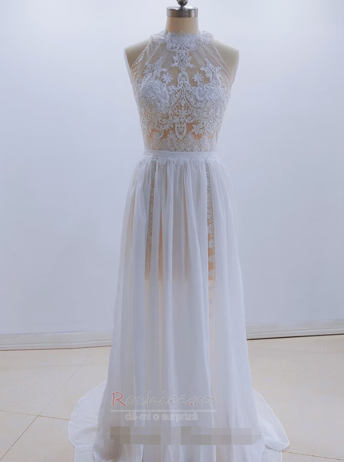Rochie de mireasa Sheer Înapoi Bijuterie Pară Vară Dantela A-linie Rochie de mireasa Sheer Înapoi Bijuterie Pară Vară Dantela A-linie